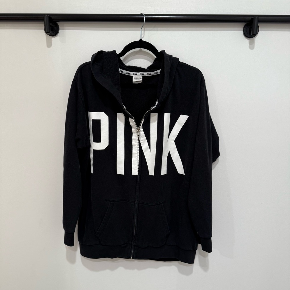 VS Black Hoodie with White PINK Logo